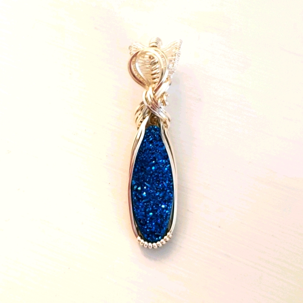 Sterling Silver Blue Druzzy Artisan Pendant